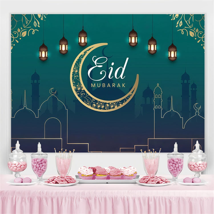 Toile de fond Eid Mubarak Croissant Élégant Vert GQ3-69