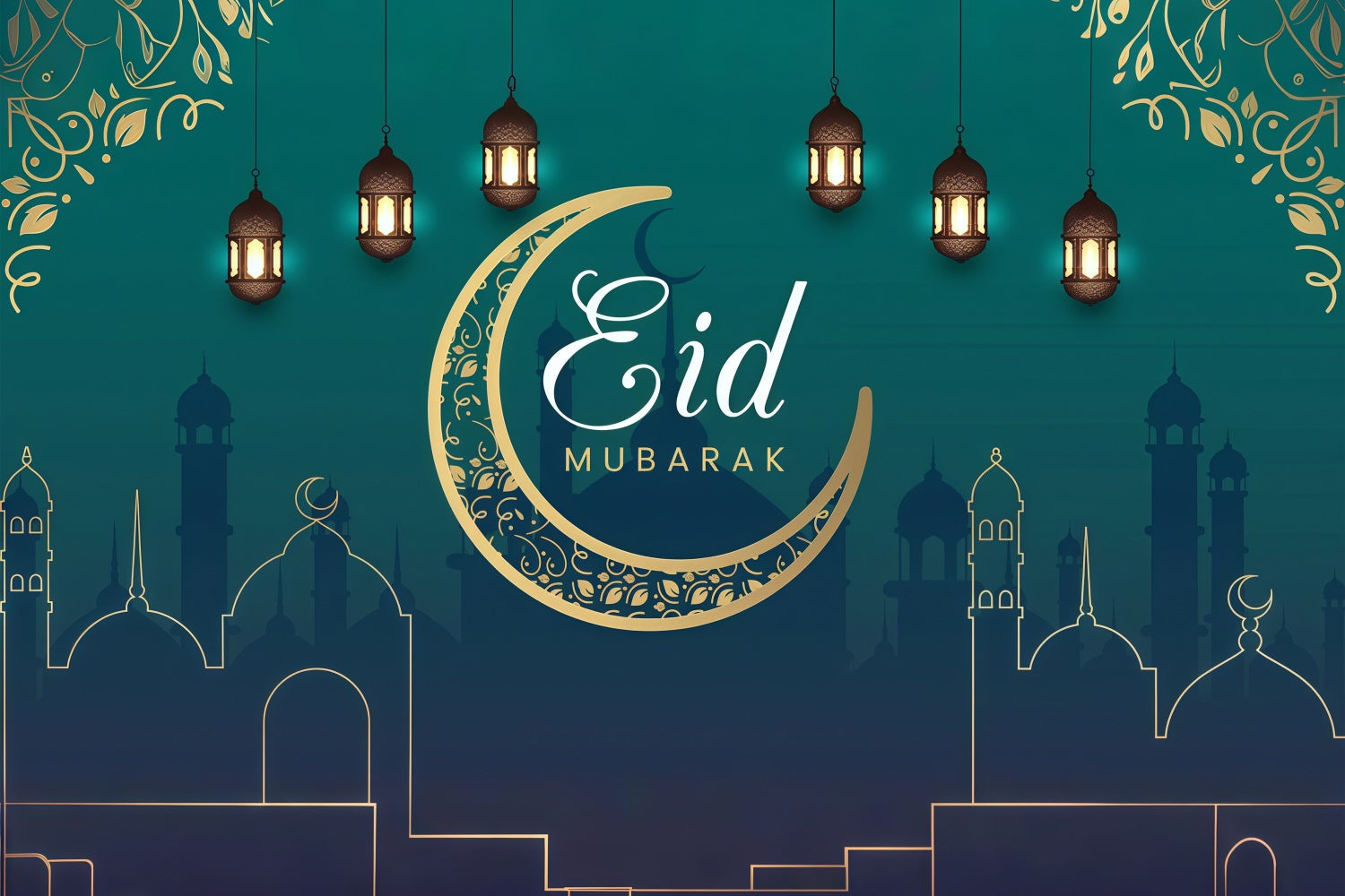 Toile de fond Eid Mubarak Croissant Élégant Vert GQ3-69
