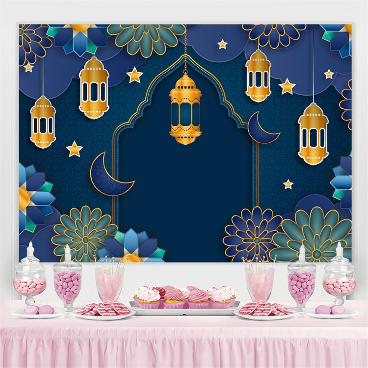 Toile de fond Eid Mubarak Mandala Floral Bleu Festif GQ3-71