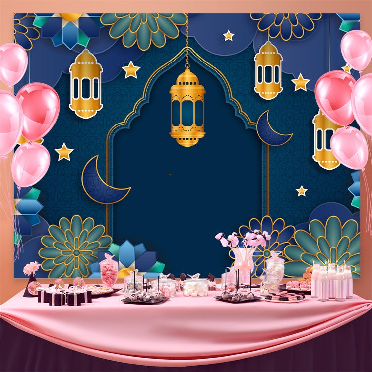 Toile de fond Eid Mubarak Mandala Floral Bleu Festif GQ3-71