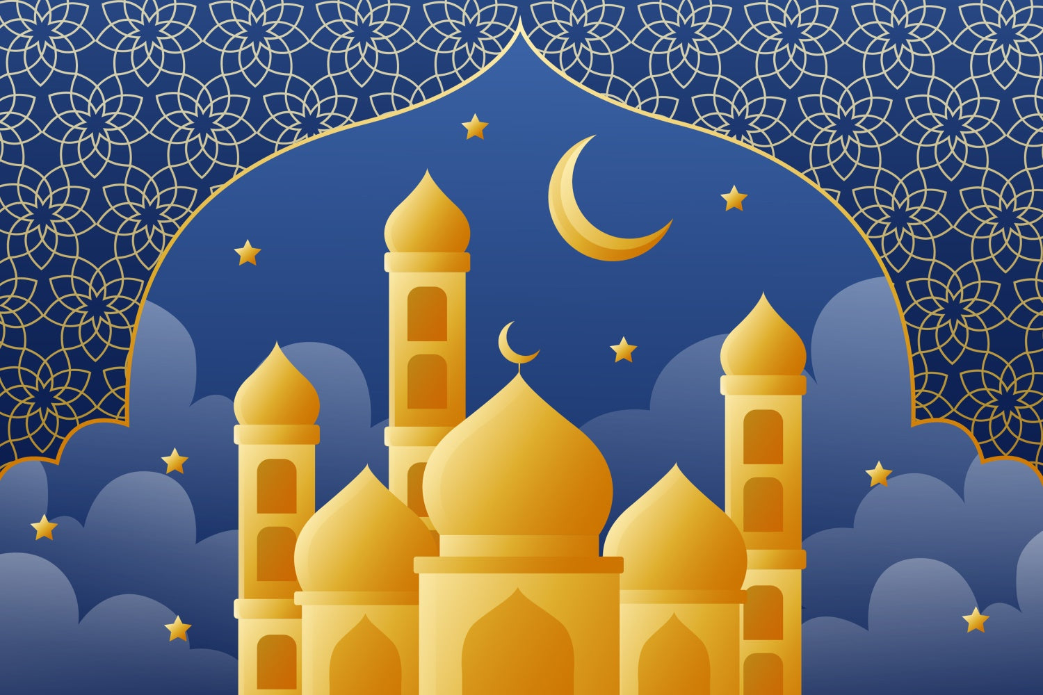 Toile de fond Eid Mubarak Nuit Étoilée Grande Mosquée GQ3-72