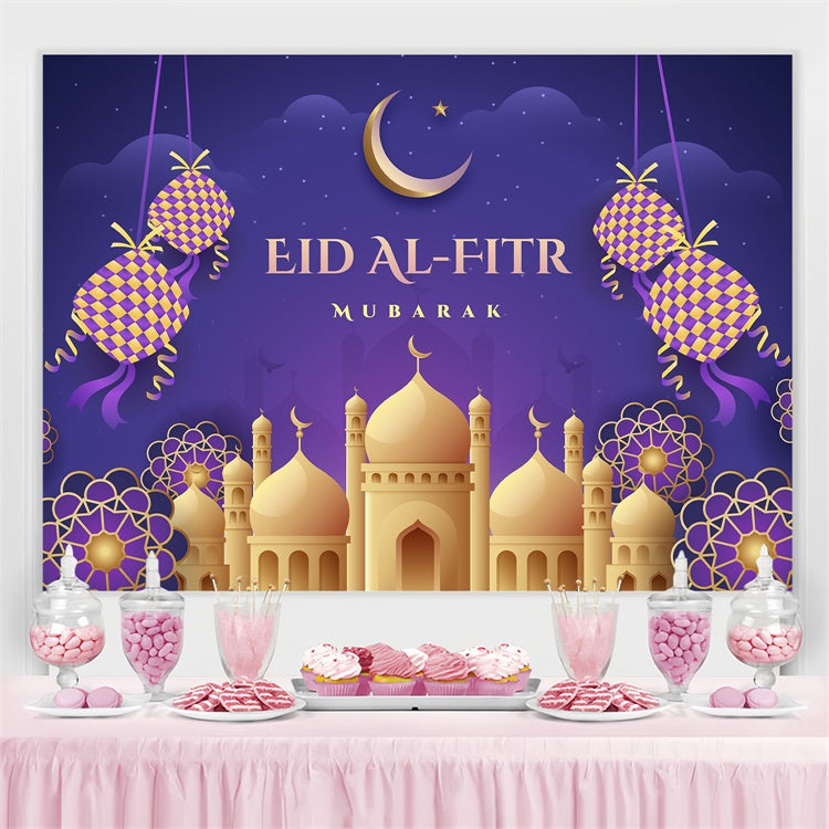 Toile de fond Eid Mubarak Croissant de Lune Pourpre Eid GQ3-73