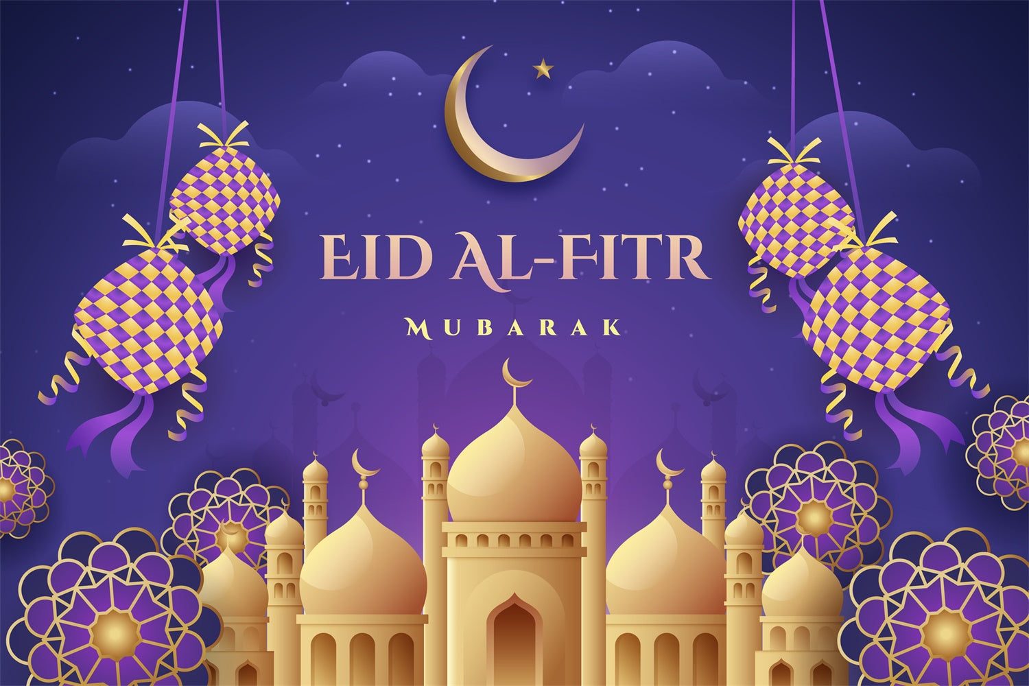 Toile de fond Eid Mubarak Croissant de Lune Pourpre Eid GQ3-73