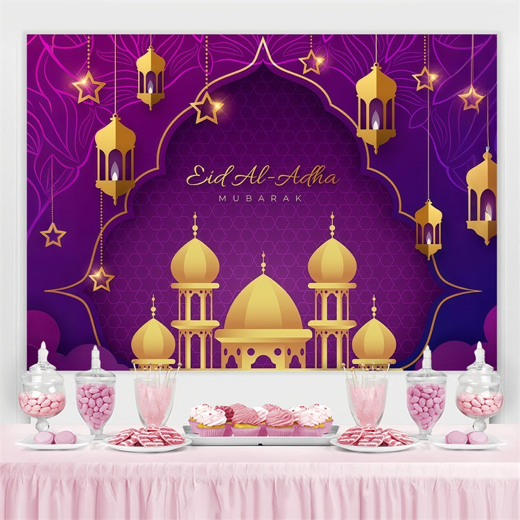 Toile de fond Eid Mubarak Arche Dorée Élégante Pourpre GQ3-74