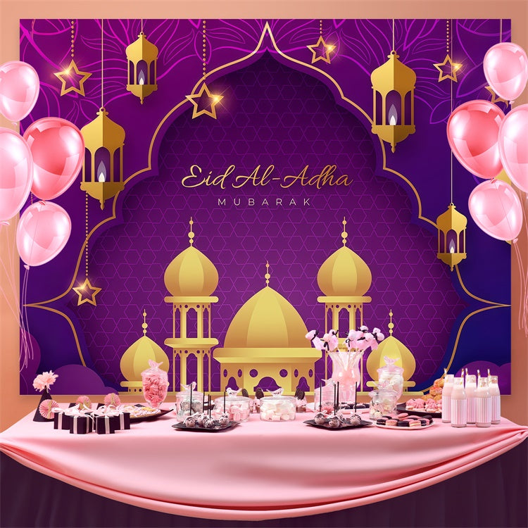 Toile de fond Eid Mubarak Arche Dorée Élégante Pourpre GQ3-74