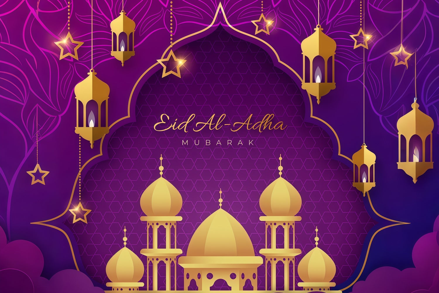 Toile de fond Eid Mubarak Arche Dorée Élégante Pourpre GQ3-74