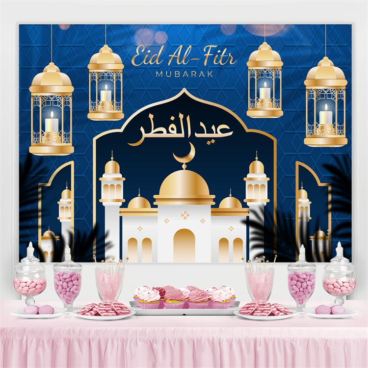 Toile de fond Eid Mubarak Lanternes Suspendues Élégantes Bleues GQ3-78