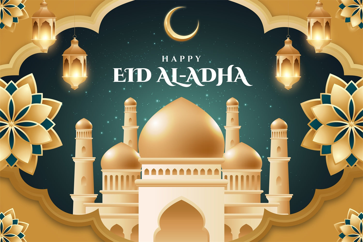 Toile de fond Eid Mubarak Eid Vert Doré Luxueux GQ3-79