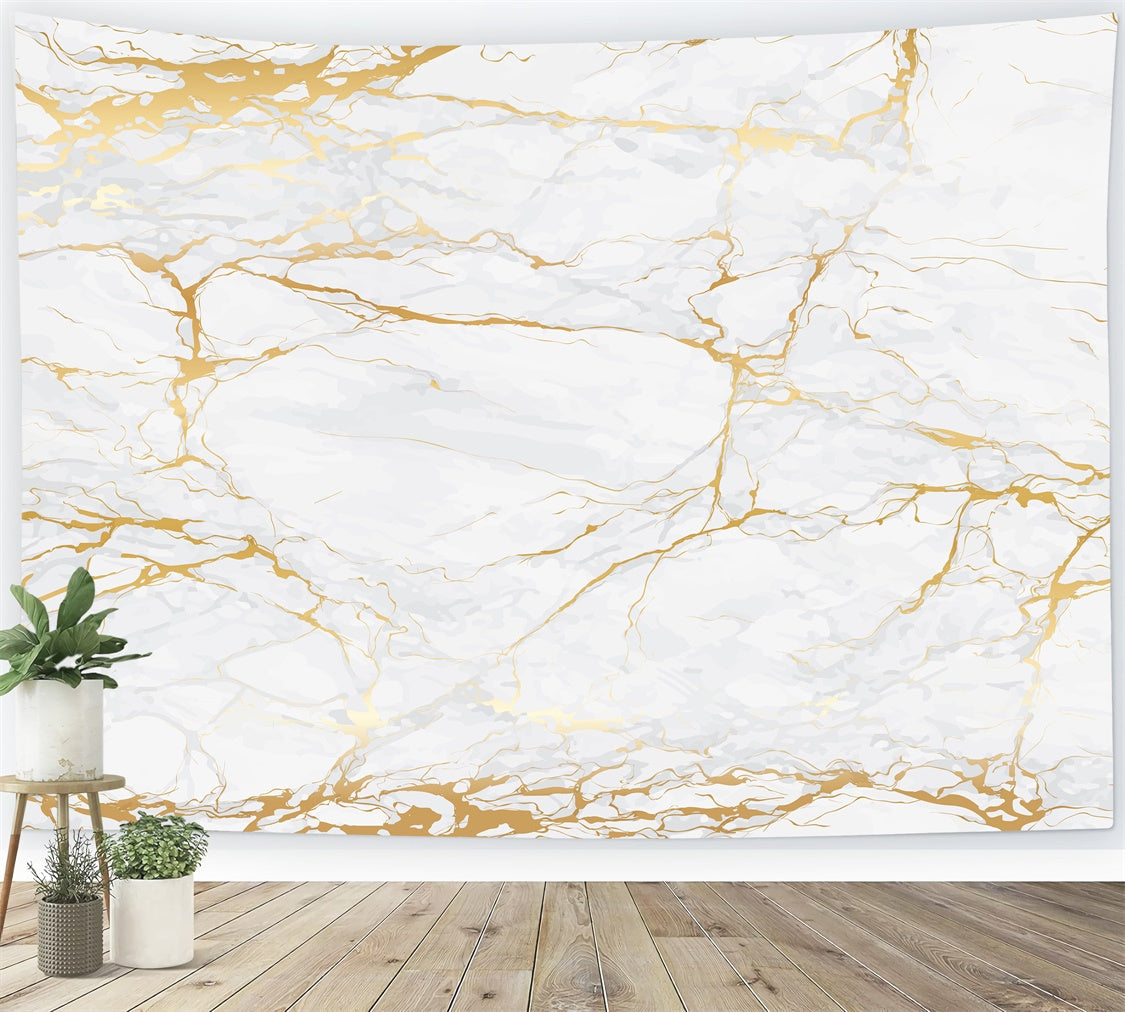 Toile de fond Photographie Marbre Blanc Fissures Dorées GQ4-145