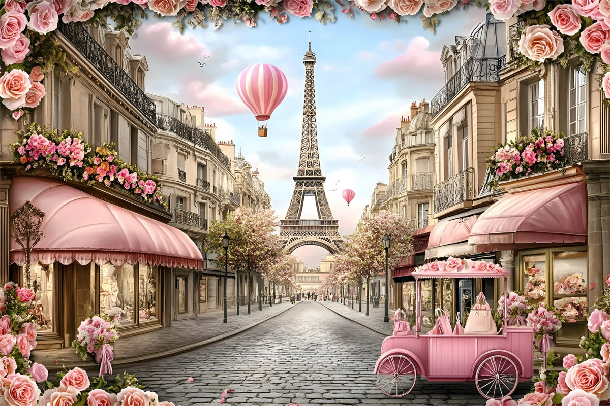 Toile de fond Paris Rue Élégante Calèche Rose GQ4-161