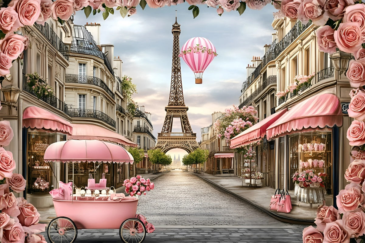 Toile de fond Paris Romance Ballons Floraux Roses GQ4-165