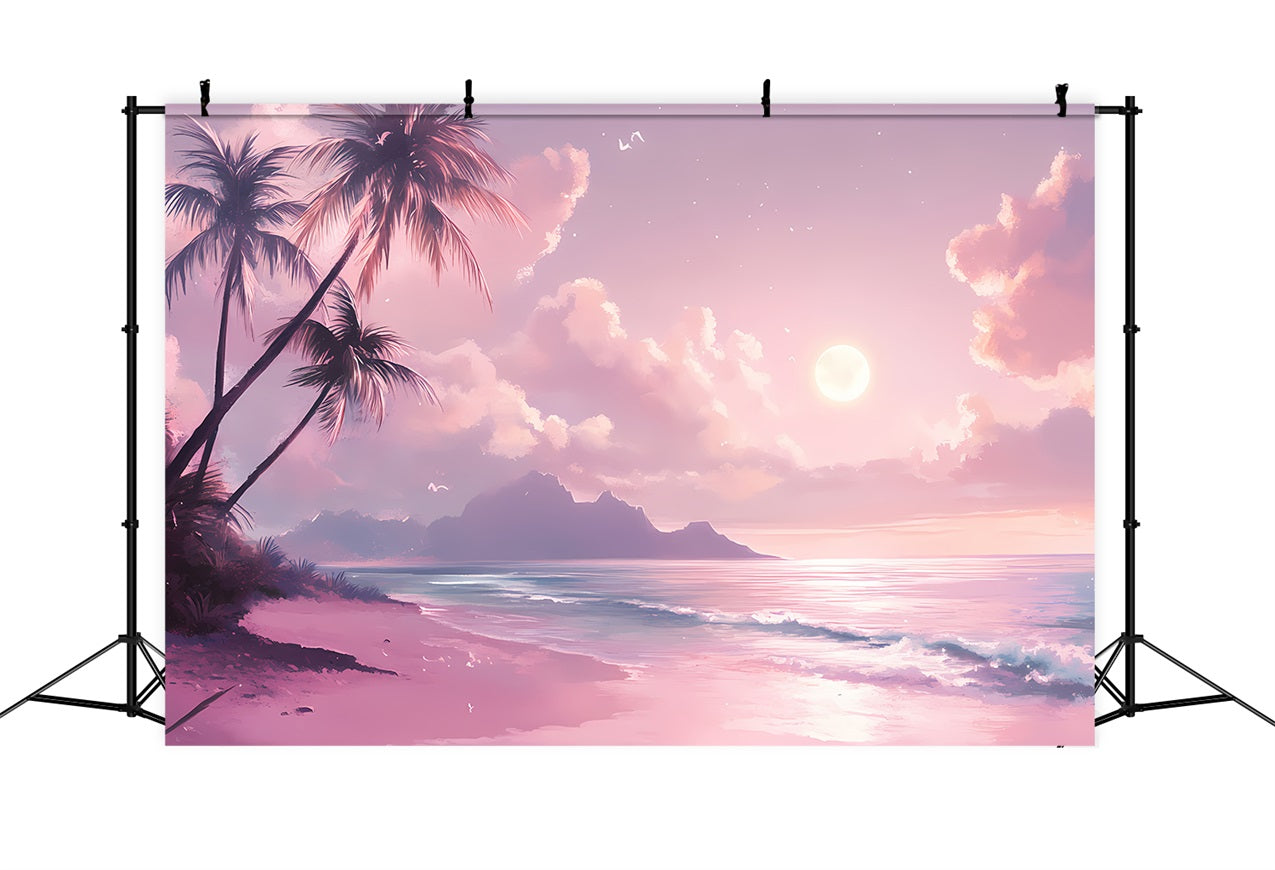 Toile de fond Été Crépuscule Rose Lune Plage GQ4-249