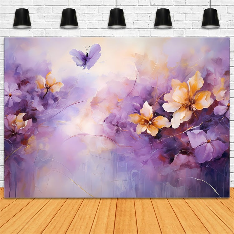 Toile de fond Violette Fleurs Épanouies Papillon GQ4-25