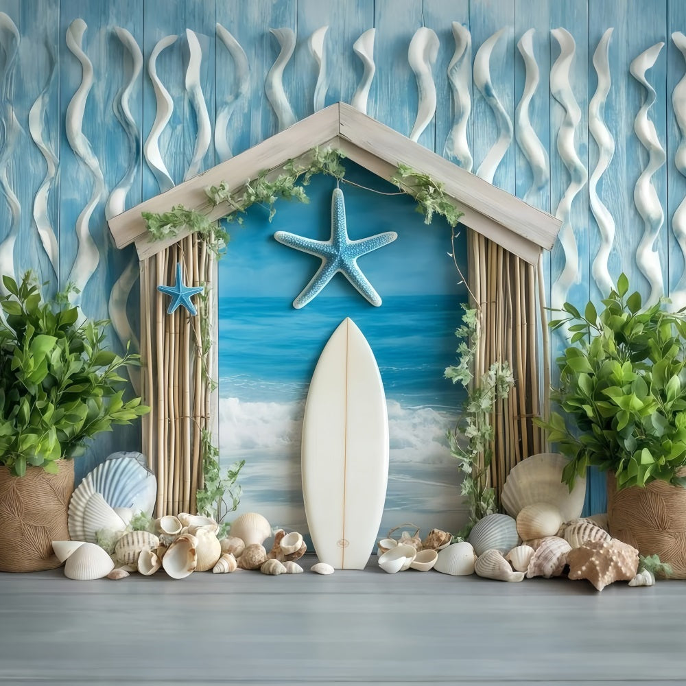 Toile de fond de Plage Été Coquillages Côtiers Surf GQ4-253