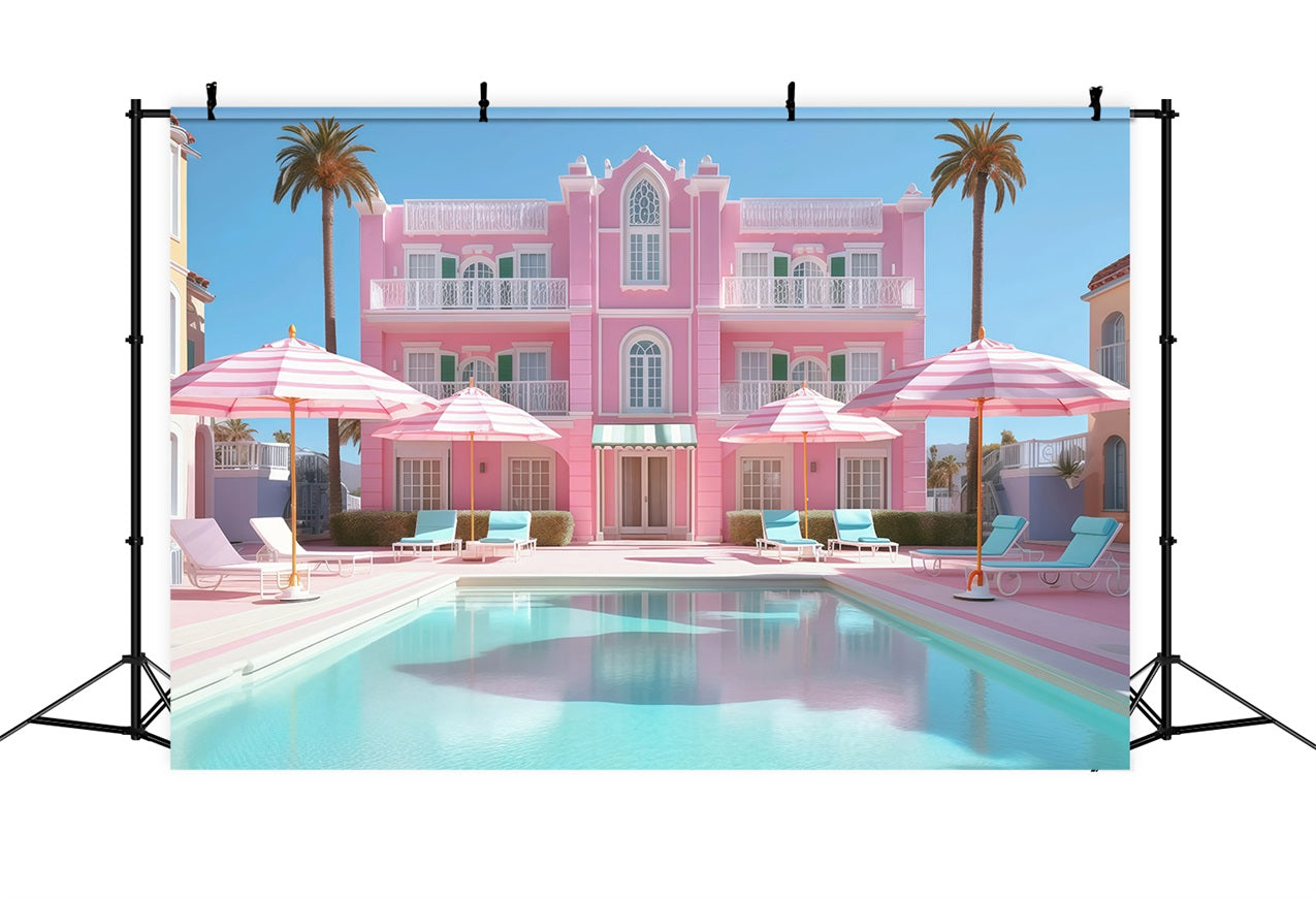Toile de fond de Plage Été Piscine Resort Rose Tropical GQ4-256