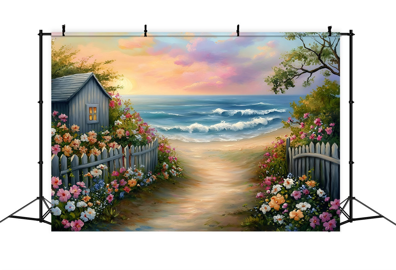 Toile de fond Été Sentier Jardin Floral Plage GQ4-259