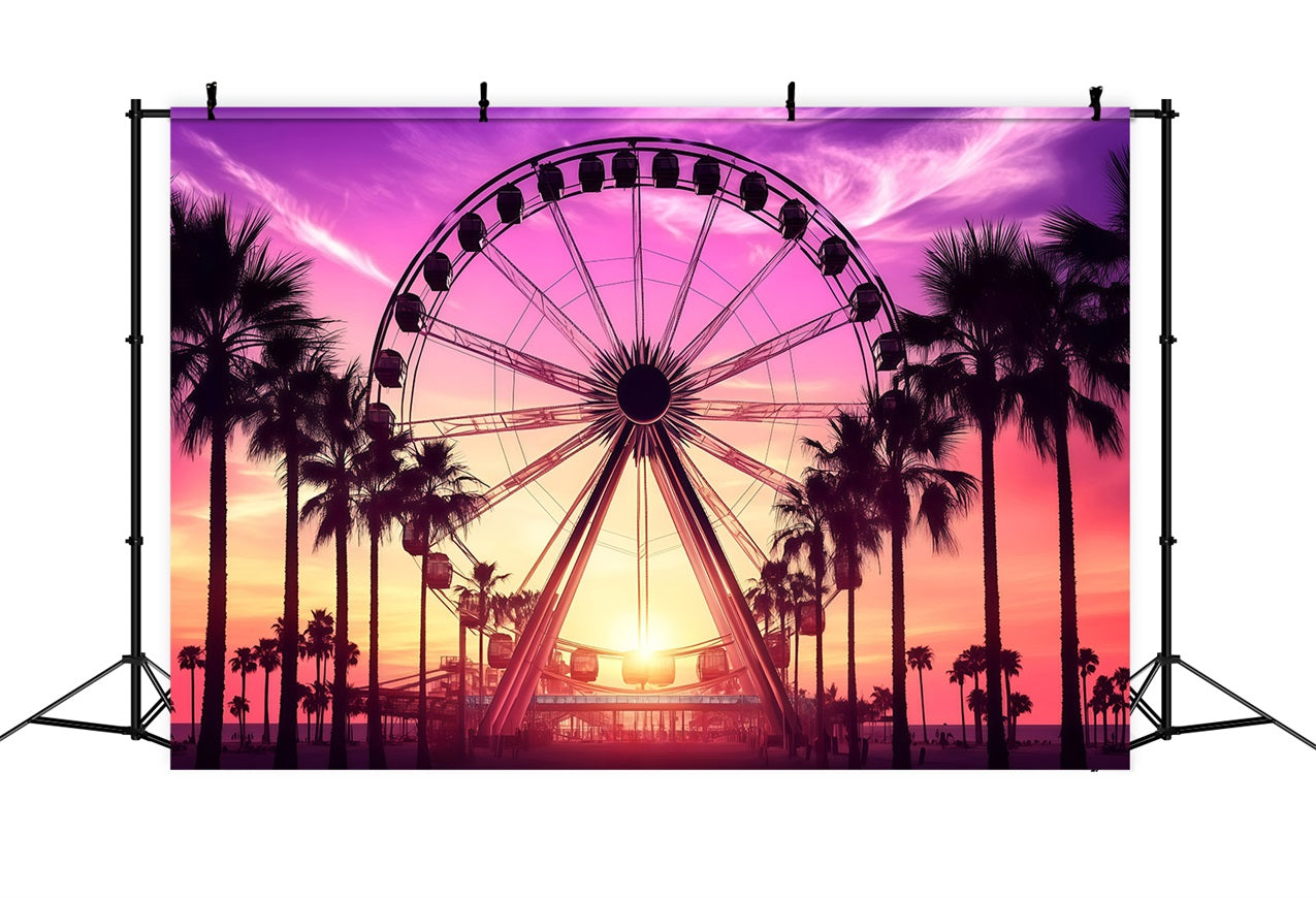 Toile de fond Été Coucher de Soleil Grande Roue Tropicale GQ4-261
