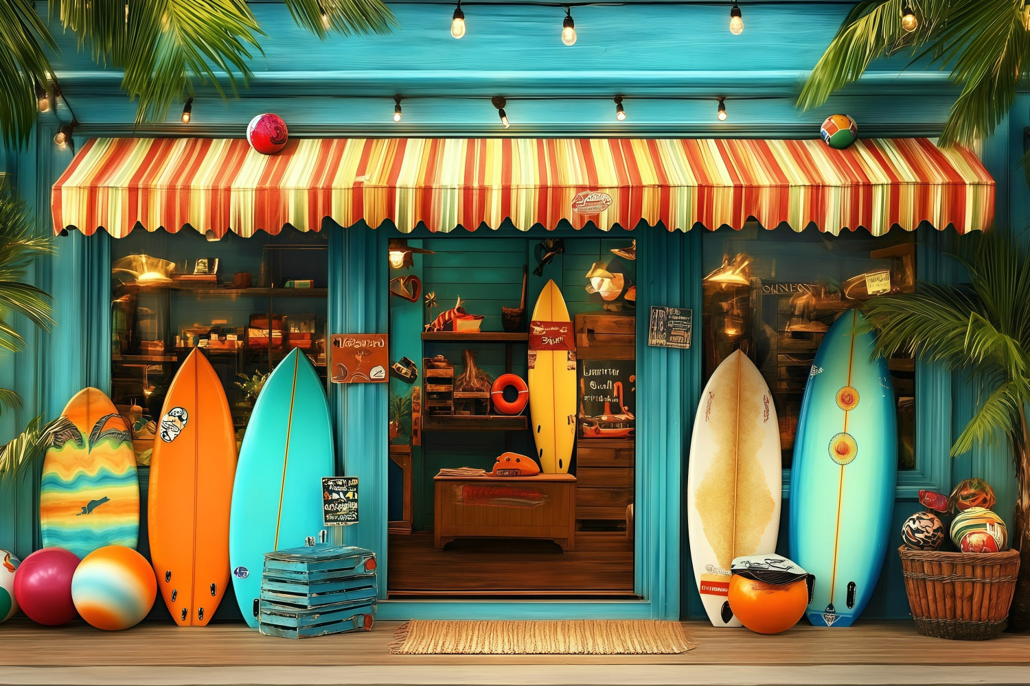 Toile de fond Été Entrée Magasin de Surf Summer GQ4-262