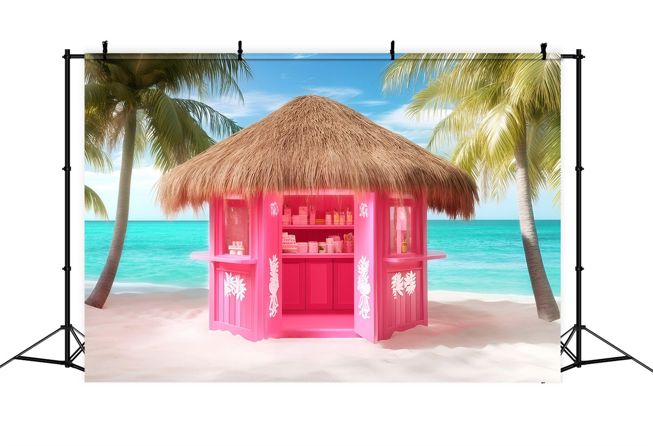 Toile de fond Été Cabane Plage Rose GQ4-263