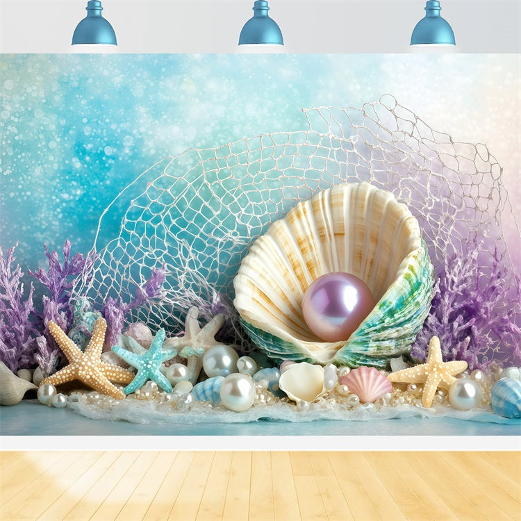 Toile de fond de Plage Été Coquillages Perles GQ4-267