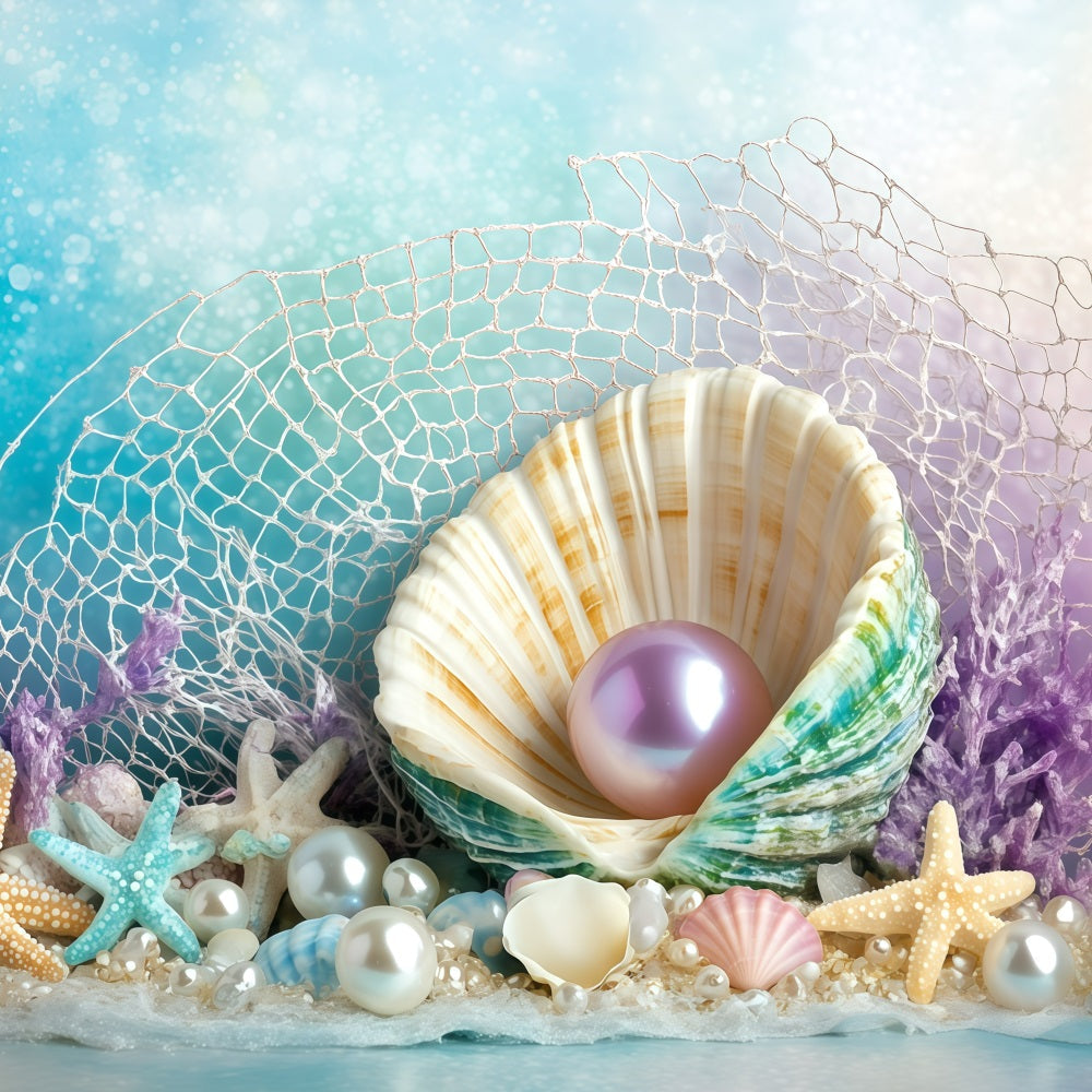 Toile de fond de Plage Été Coquillages Perles GQ4-267