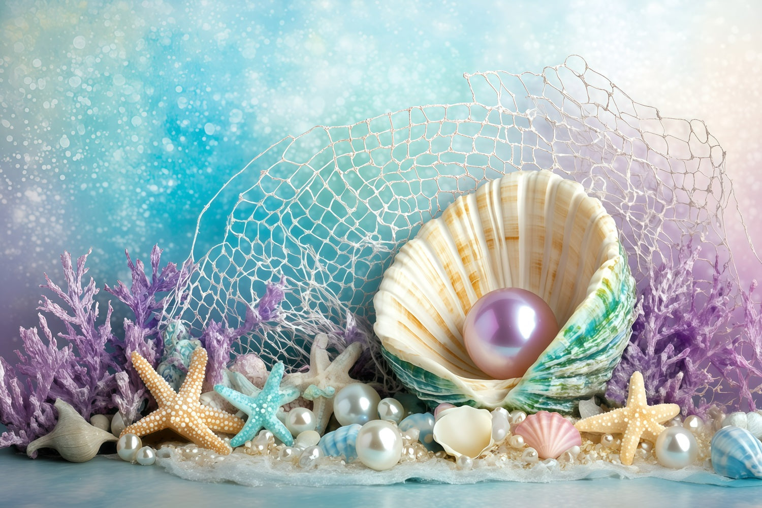 Toile de fond de Plage Été Coquillages Perles GQ4-267
