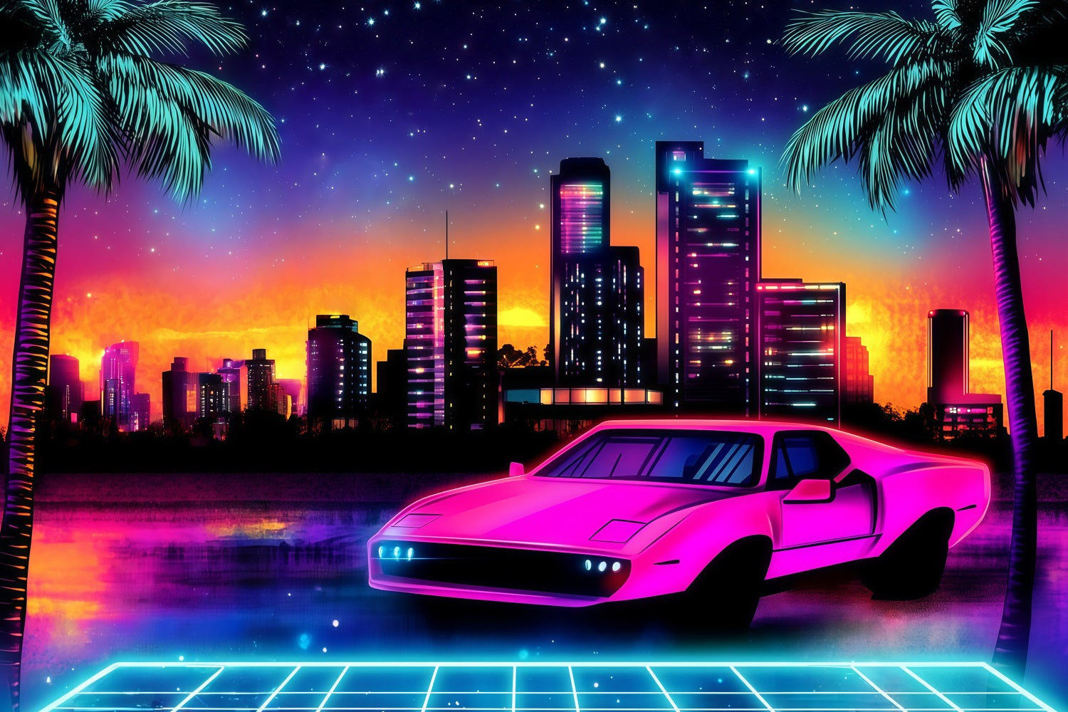Toile de fond Été Voiture Glow City Tropicale GQ4-270