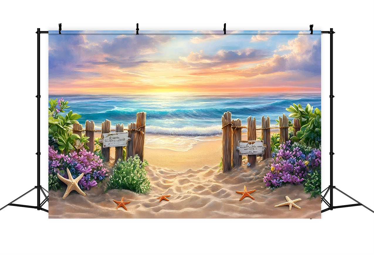 Toile de fond Été Clôture en Bois Entrée Plage GQ4-278