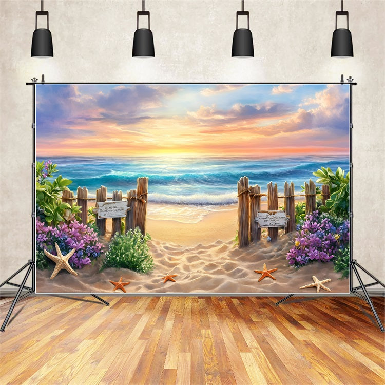 Toile de fond Été Clôture en Bois Entrée Plage GQ4-278