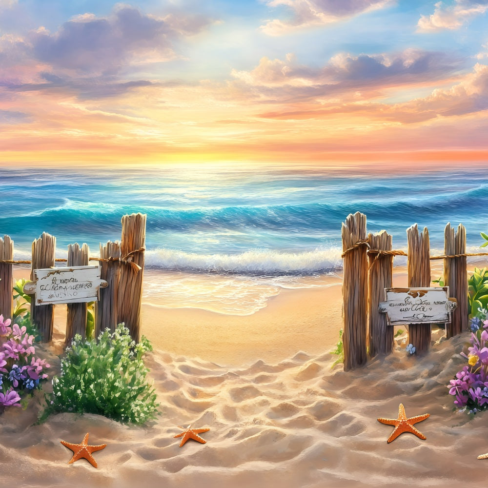 Toile de fond Été Clôture en Bois Entrée Plage GQ4-278