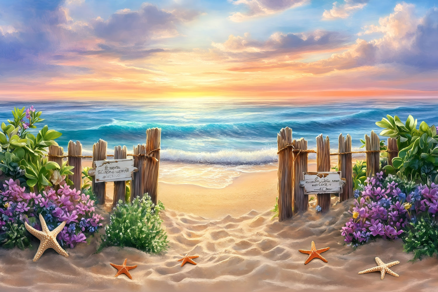 Toile de fond Été Clôture en Bois Entrée Plage GQ4-278