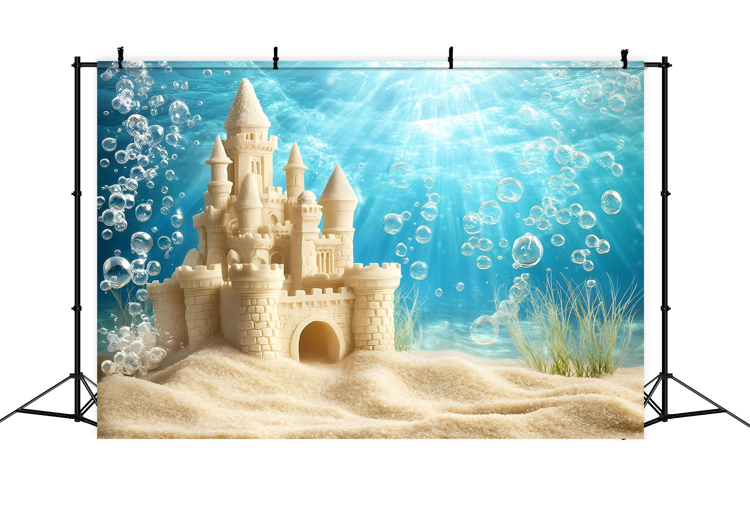 Toile de fond de Plage Été Château de Sable Bulles GQ4-282