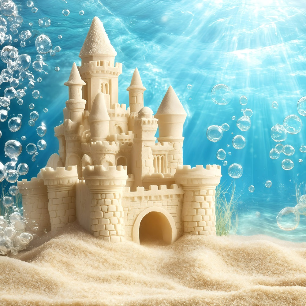 Toile de fond de Plage Été Château de Sable Bulles GQ4-282