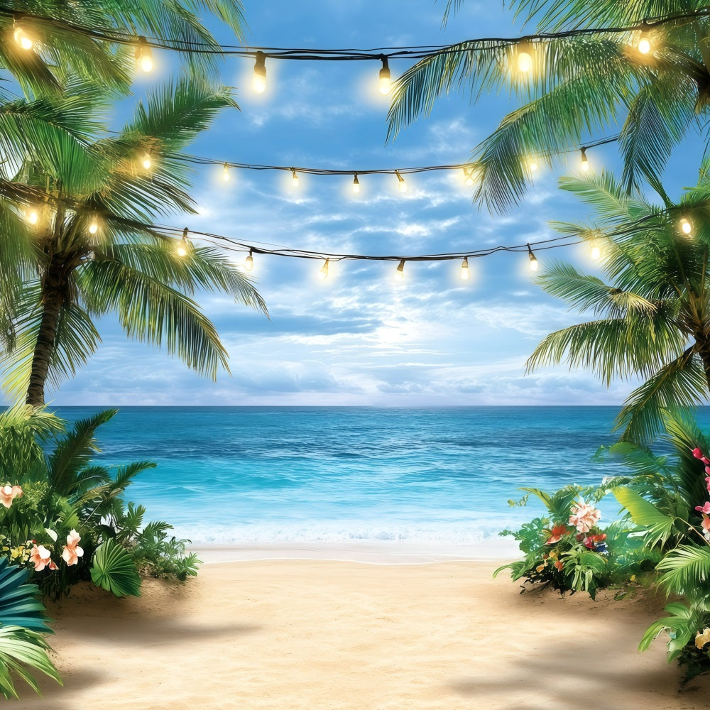 Toile de fond de Plage Été Lumières Guirlandes Tropicales GQ4-287