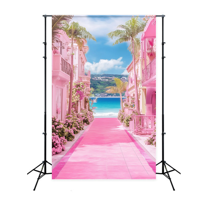 Toile de fond de Plage Été Resort Rose Sentier GQ4-297