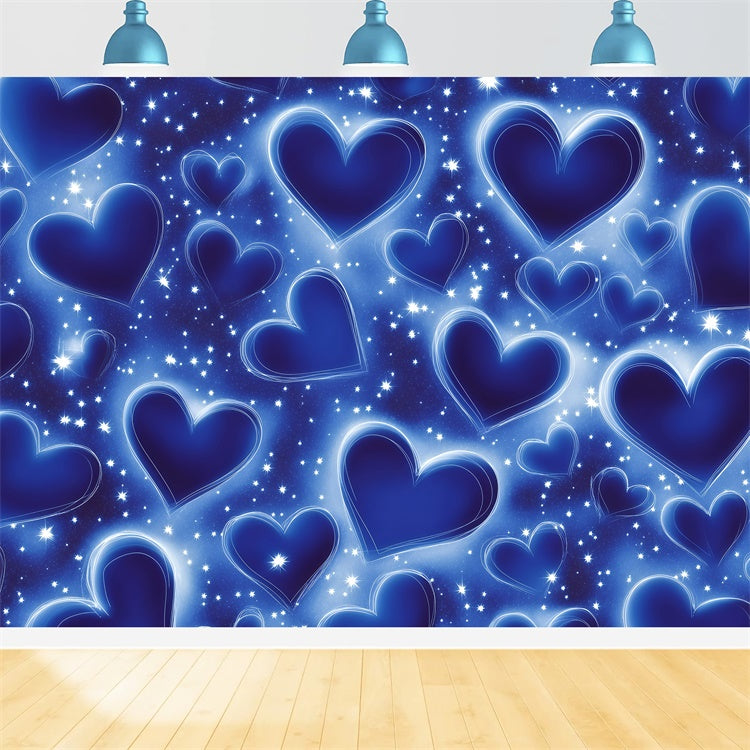Toile de fond Vieille École Cœurs Brillants Bleu Crépuscule Vintage GQ4-301