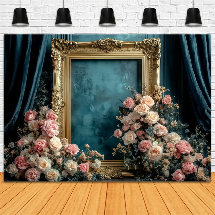 Toile de fond Retro Photo Cadre Doré Floral Vintage GQ4-326