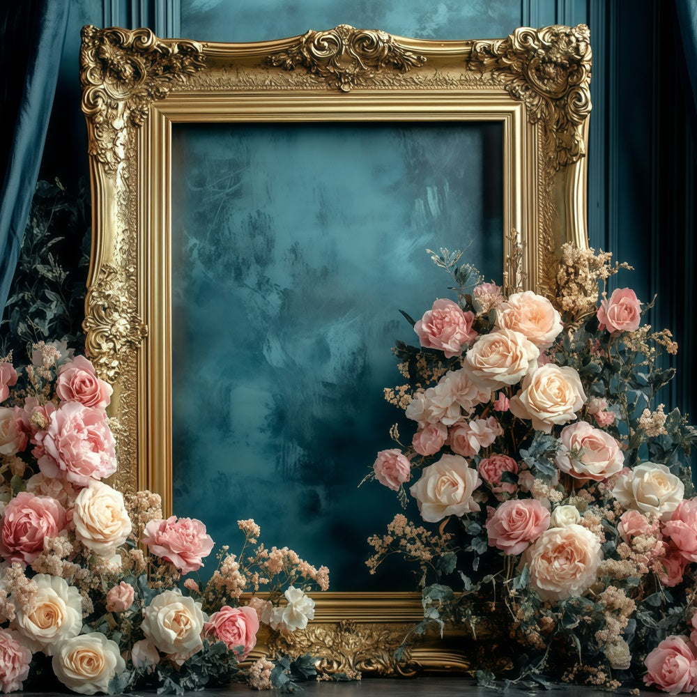Toile de fond Retro Photo Cadre Doré Floral Vintage GQ4-326