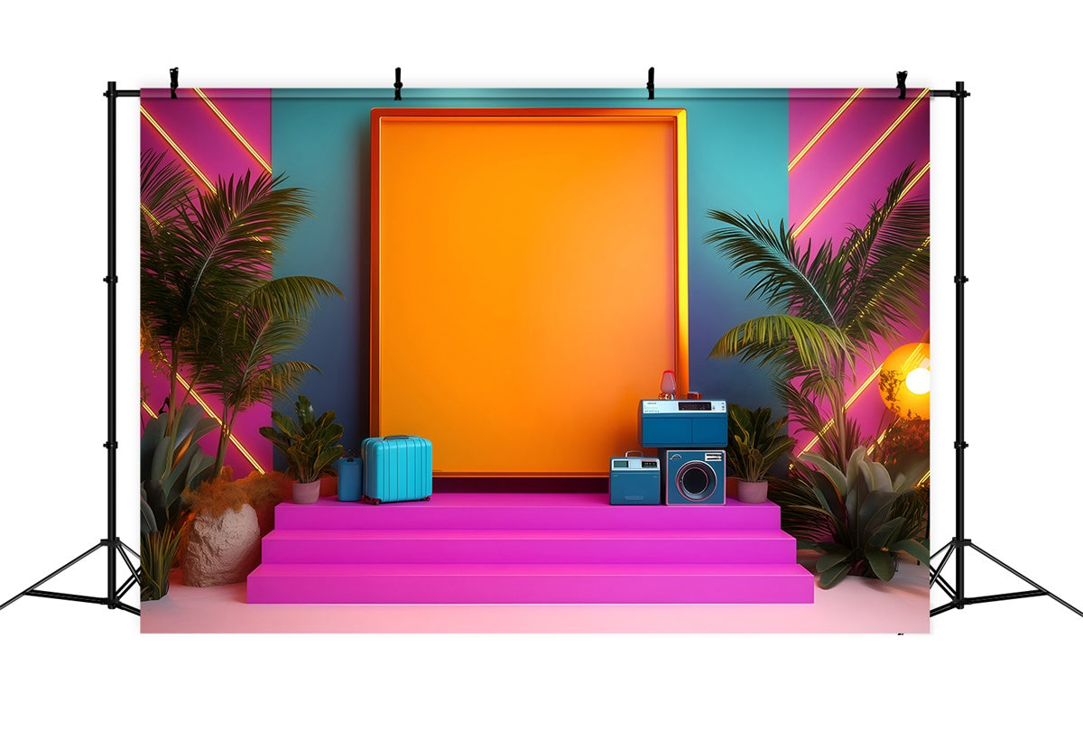 Toile de fond Années 80 Mur Néon Palmier Tropical Photographie Vintage GQ4-328