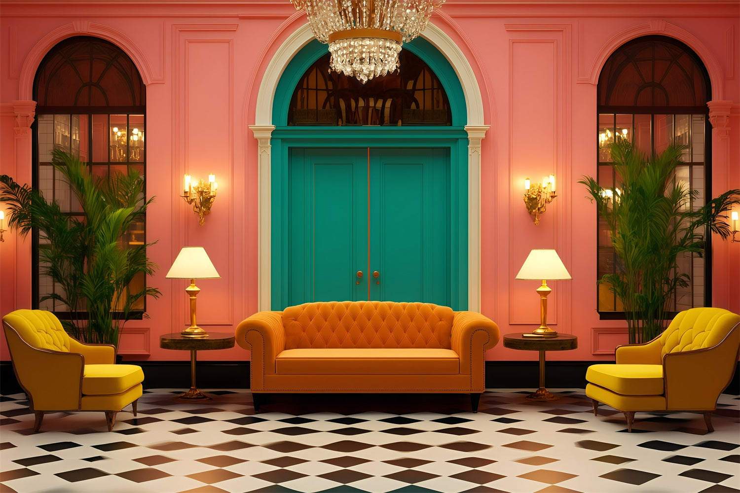 Toile de fond Photo Vintage Pour Photoshoot Lobby Hôtel Coloré GQ4-329
