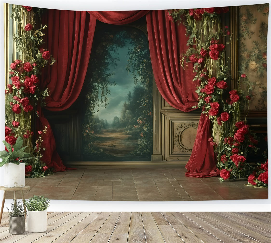 Toile de fond Rétro Photo Drapes Roses Rouges Romantiques Vintage GQ4-331