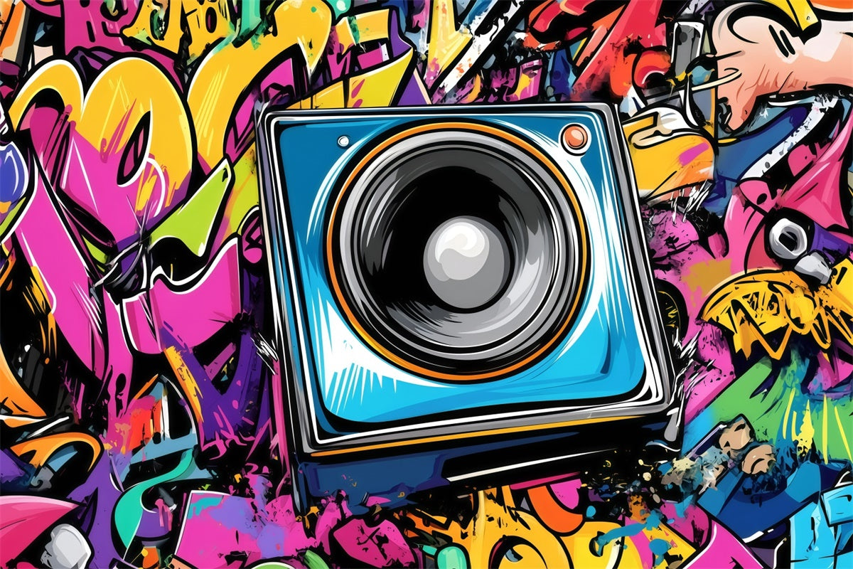 Toile de fond Photographie Vintage Mur Haut-Parleur Graffiti Coloré GQ4-334