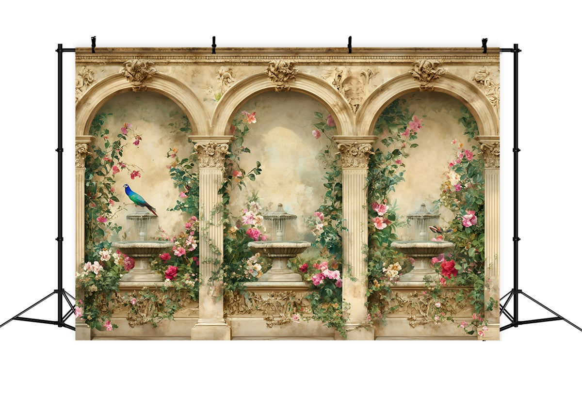 Toile de fond Rétro Photo Arche Fontaine Fleurie Vintage GQ4-336