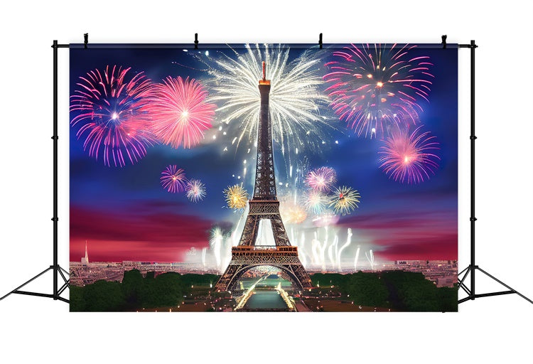 Toile de fond Nuit à Paris Feux d’Artifice Étincelants Tour Eiffel GQ4-36
