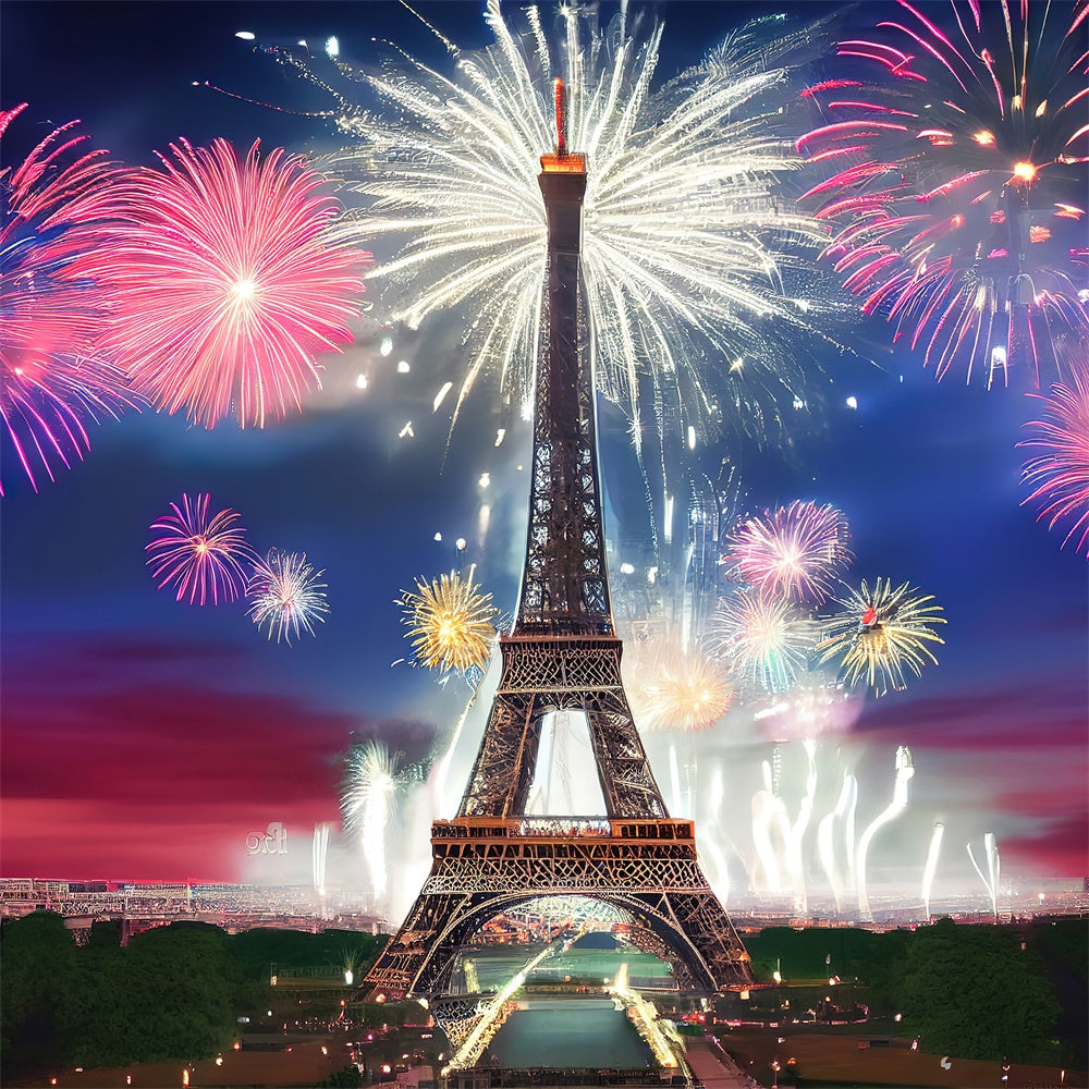 Toile de fond Nuit à Paris Feux d’Artifice Étincelants Tour Eiffel GQ4-36