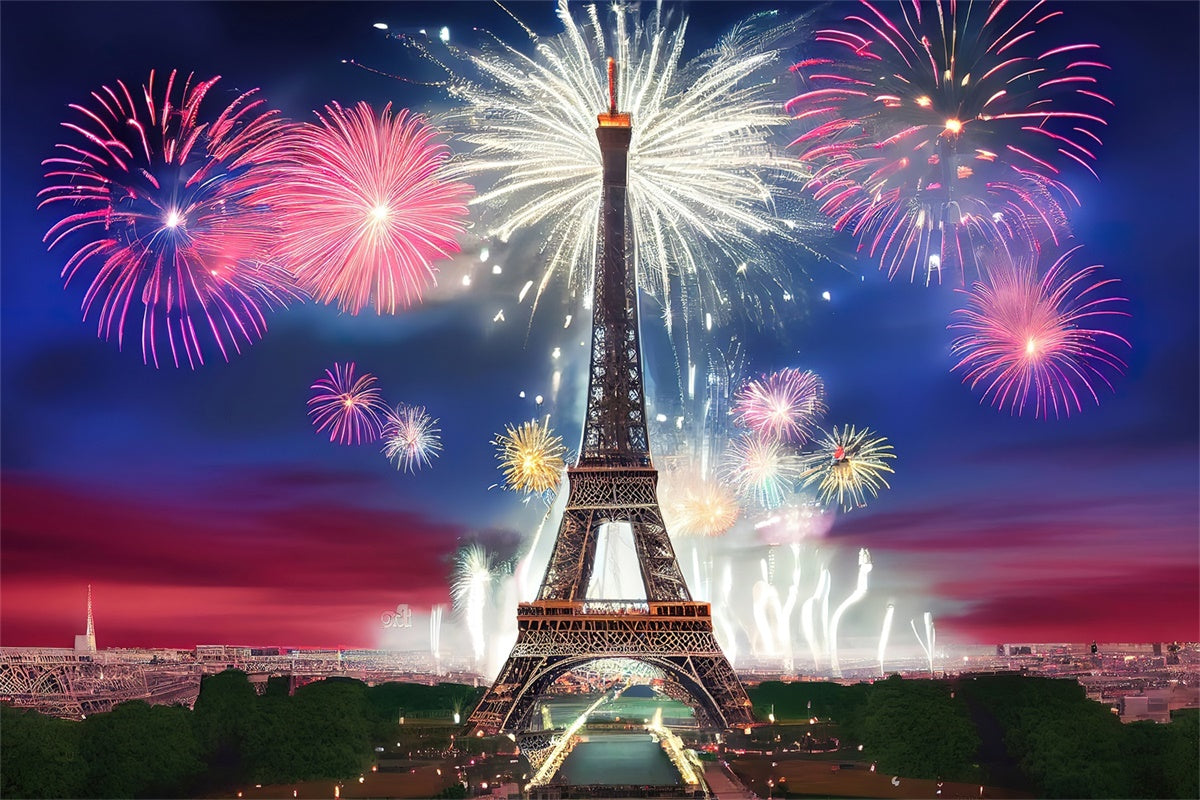 Toile de fond Nuit à Paris Feux d’Artifice Étincelants Tour Eiffel GQ4-36