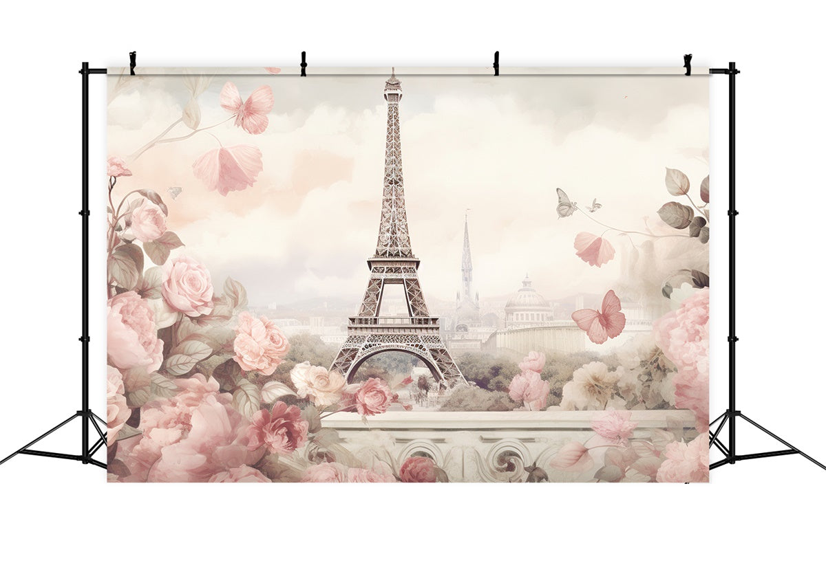 Toile de fond Tour Eiffel Paris Fleurs Pastel Romance GQ4-37