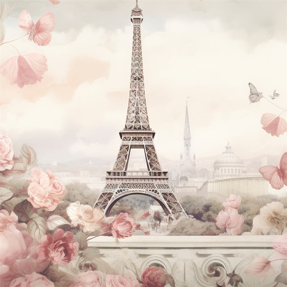 Toile de fond Tour Eiffel Paris Fleurs Pastel Romance GQ4-37