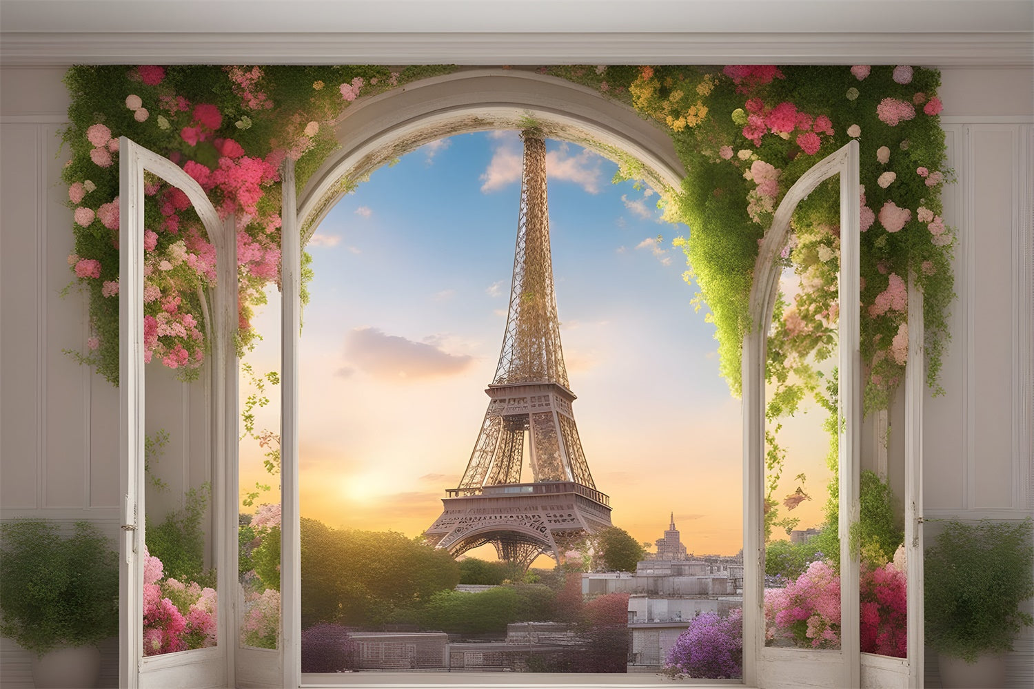 Toile de fond Photo Paris Tour Eiffel Vue Fenêtre GQ4-40