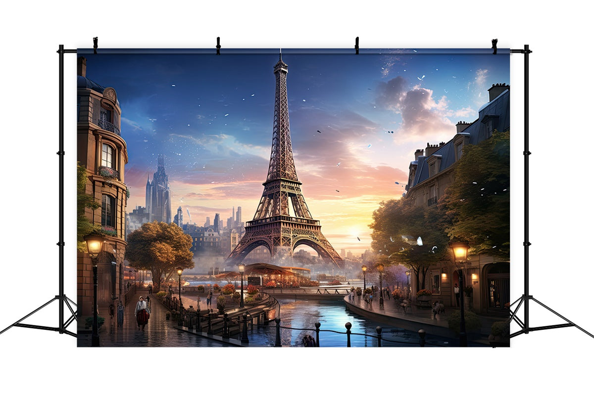 Toile de fond Photo Paris Tour Eiffel Scène Canal GQ4-44